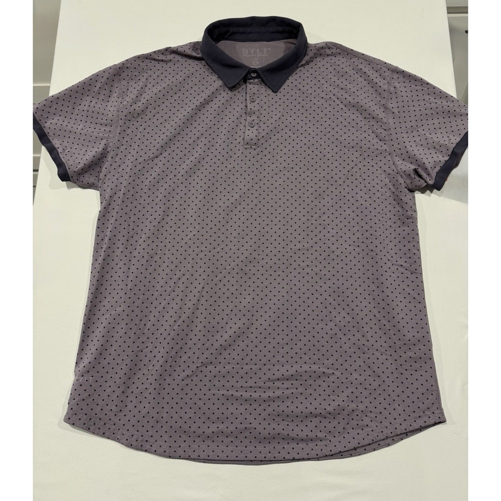 BYLT Premium Basics Polo Shirt Men's XXL Gray Black Dot Performance Stretch